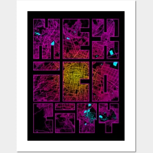 Mexico City Map Typography - Neon Posters and Art